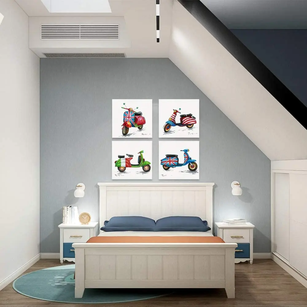 

Artree Tiny Motorcycle Simple Funky Wall Art Water Based Acrylic Hallway Paint