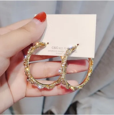 

Dainty Temperature Ladies Jewelry Rhinestone Circle Earring Bling Crystal Twist Hoop Earring For Women