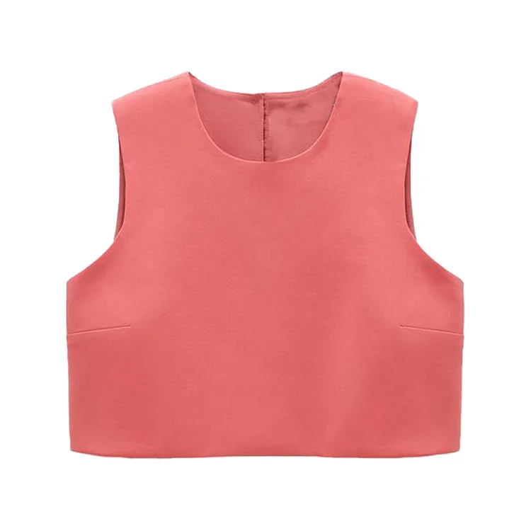 

Top spring new women's clothing 2021 pink youth sweet fashion casual all-match round neck sleeveless breasted short vest top, Picture