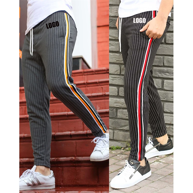 

Free shipping Men Outfit Track Fitness Casual Jogging Stripes Wholesale Pants Sports New Stripe Loose Polyester Mens Joggers, Customized color