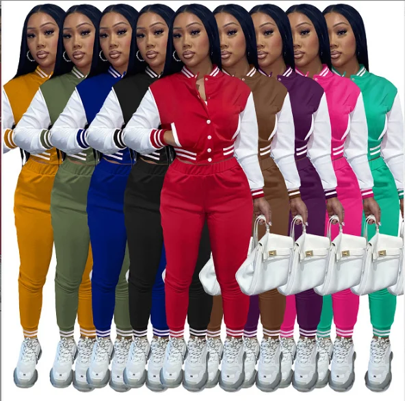 

women clothing logo track suit slim fit tracksuit patchwork Crop varsity jacket logo track suit slim fit tracksuit