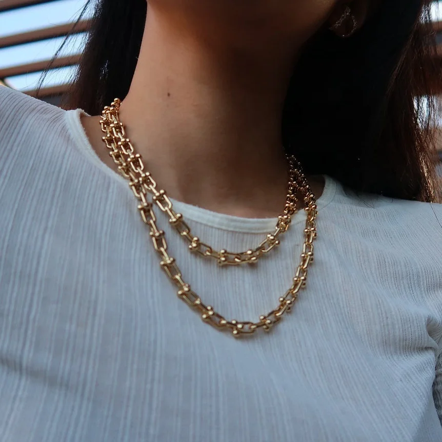 

Jewelry Making Supplies U Link Ball Chunky Statement Chain U Design Link Necklace Chunky Choker Necklace, Gold/silver/rose gold