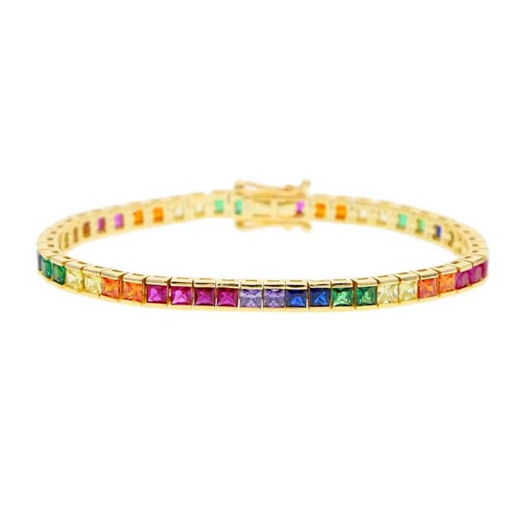 

Gemnel 925 sterling silver jewelry rainbow princess cut tennis bracelet
