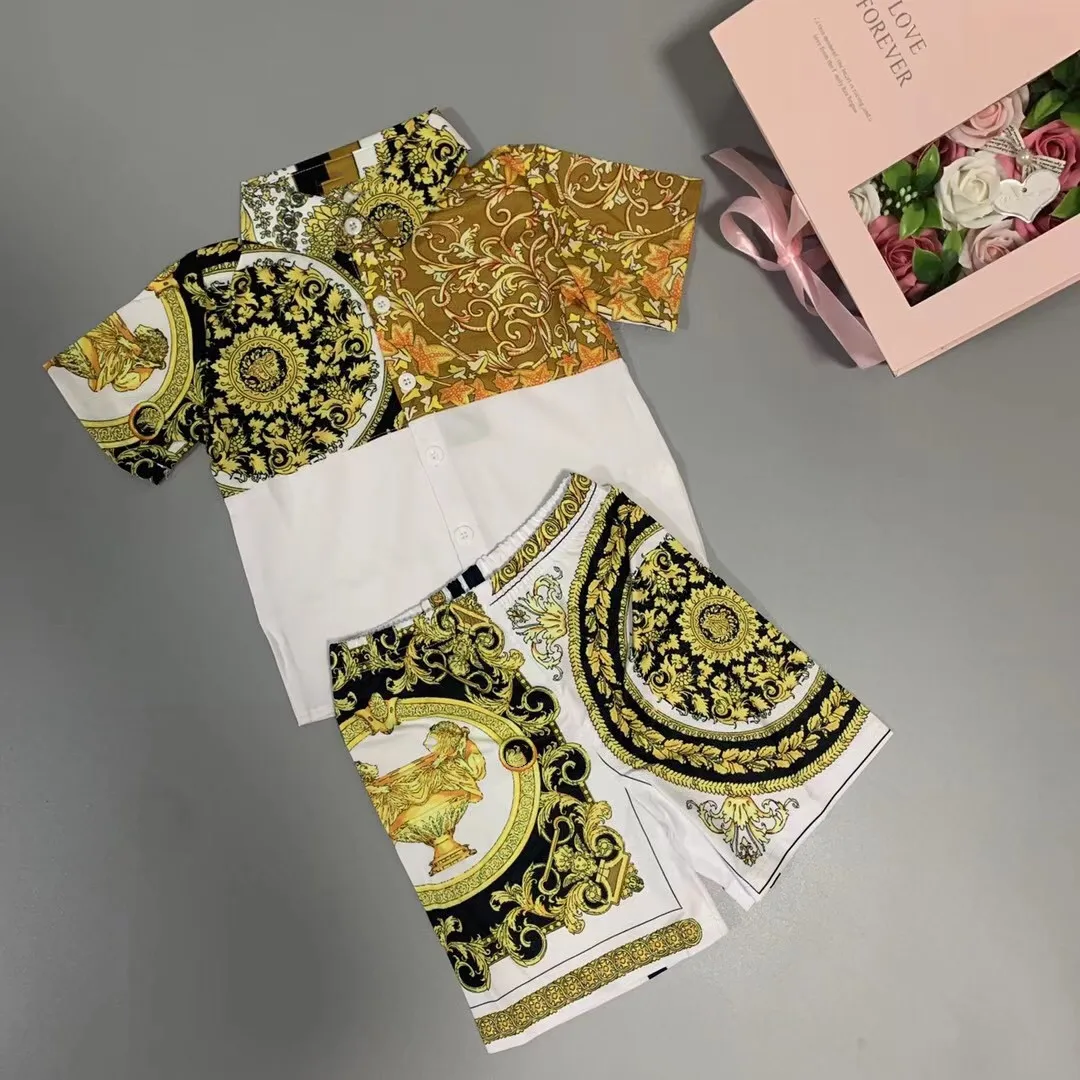 

High-end children's clothing 2021 boys summer short-sleeved shorts suit children's casual pants European and American printed