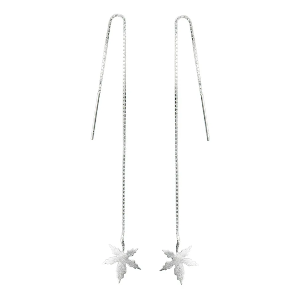 

Dylam 2021 Hot Sale Korean Fashion Minimalist Woman Jewelry Long Earring Sterling Silver 925 Maple Leaf Earrings