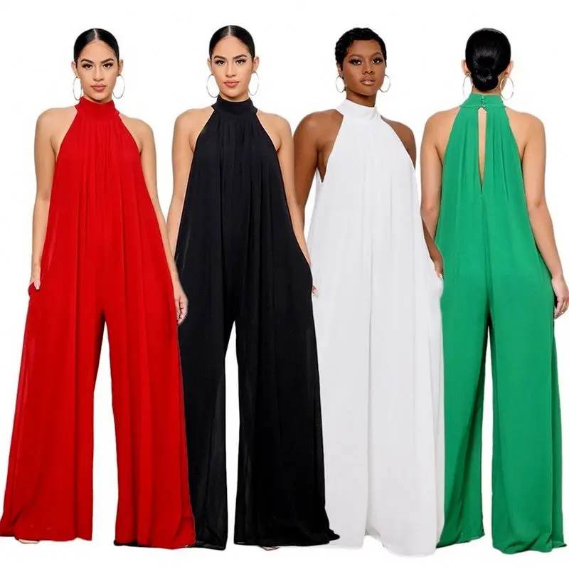 

2022 Ladies Luxury Elegant Casual Jumpsuit Pure Color Casual Chiffon Loose Temperament Ladies Jumpsuit