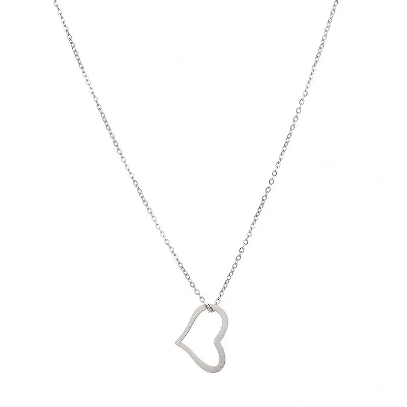 

Ladies Lovely Heart Jewelry Shiny Steel Color Stainless Steel Fashion Romantic Heart Pendant Necklace