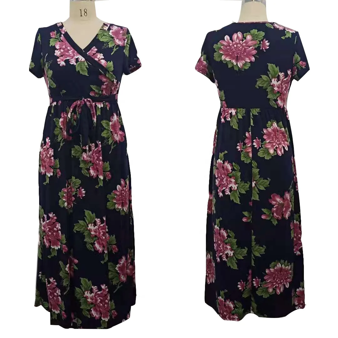 

Women's Vintage Floral Split Asymmetrical Maxi Dress Sexy V Neck Short Sleeve Print Long Skirts Plus Size Belt Wear, Can be customized