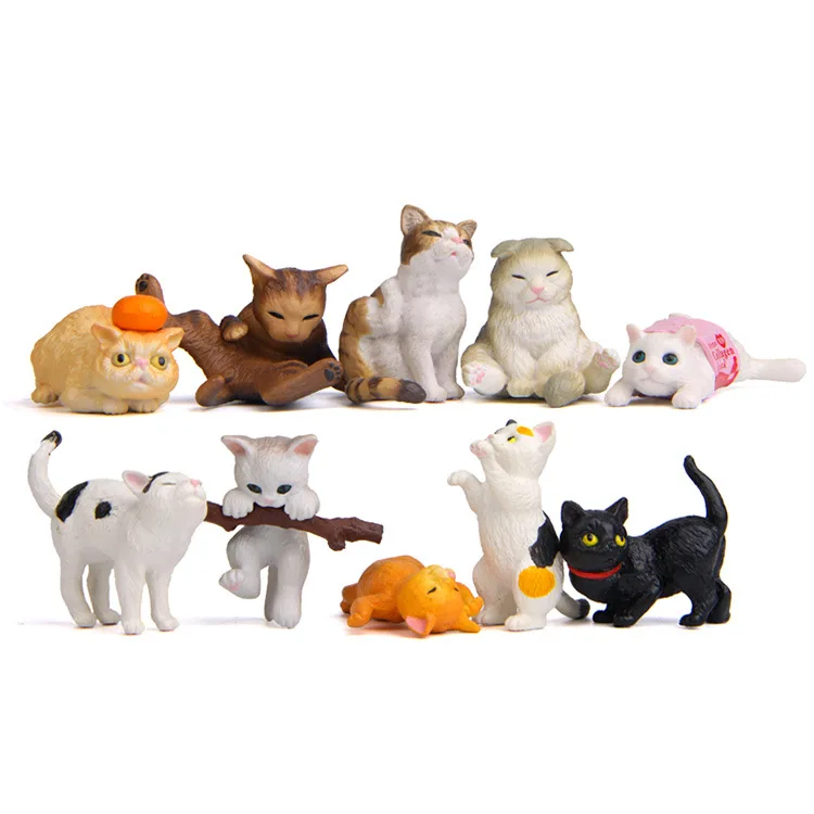 10pcs Cute Cat Figures Toys Pvc Cartoon Animal Mini Cat Doll