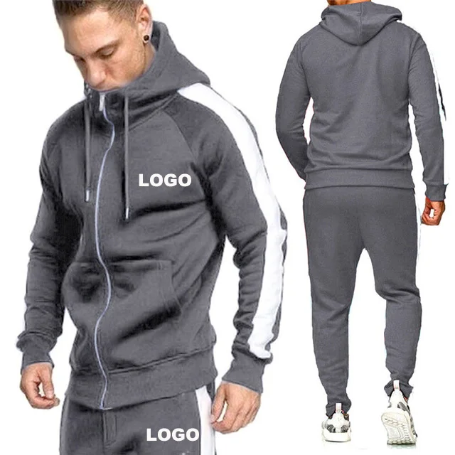 

2021 mens new hoodie suit sportswear two piece winter running jogging workout clothes zipper tracksuit, Customized color also can be done