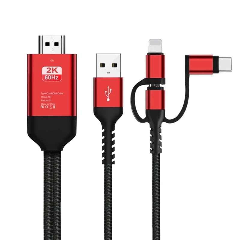 

3 in 1 Micro USB Type C lightning to HDMI Cable 2m with wireless Audio for iPhone Macbook Samsung S8 S9 Android Phone to HDTV