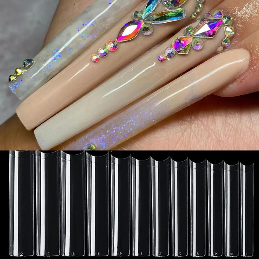 

XXXL No C-Curve Clear Super Long Traceless Straight Nail Tips Clear For Acrylic, Multi color