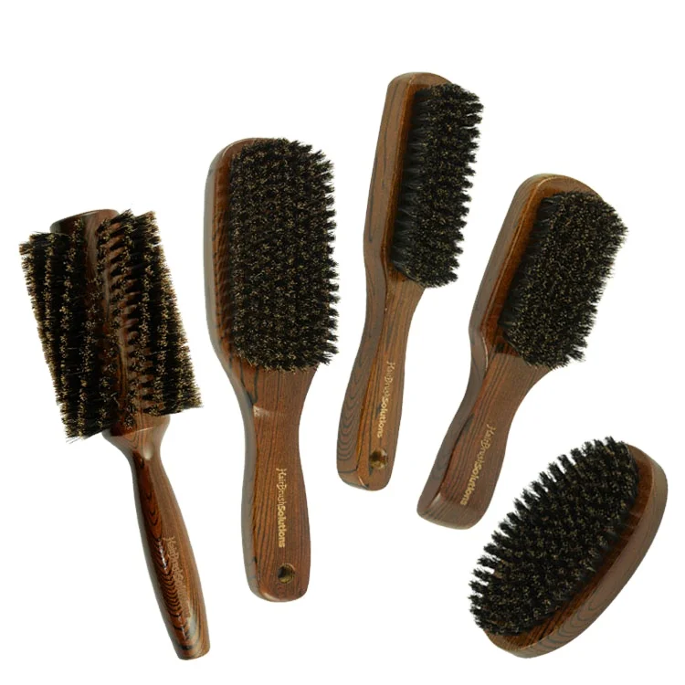 

Cepillo Para Barba Wholesale Wooden Men 100% Boar Bristle Hair Brush Black Round Beard Grooming Kit Beard Brush For Men