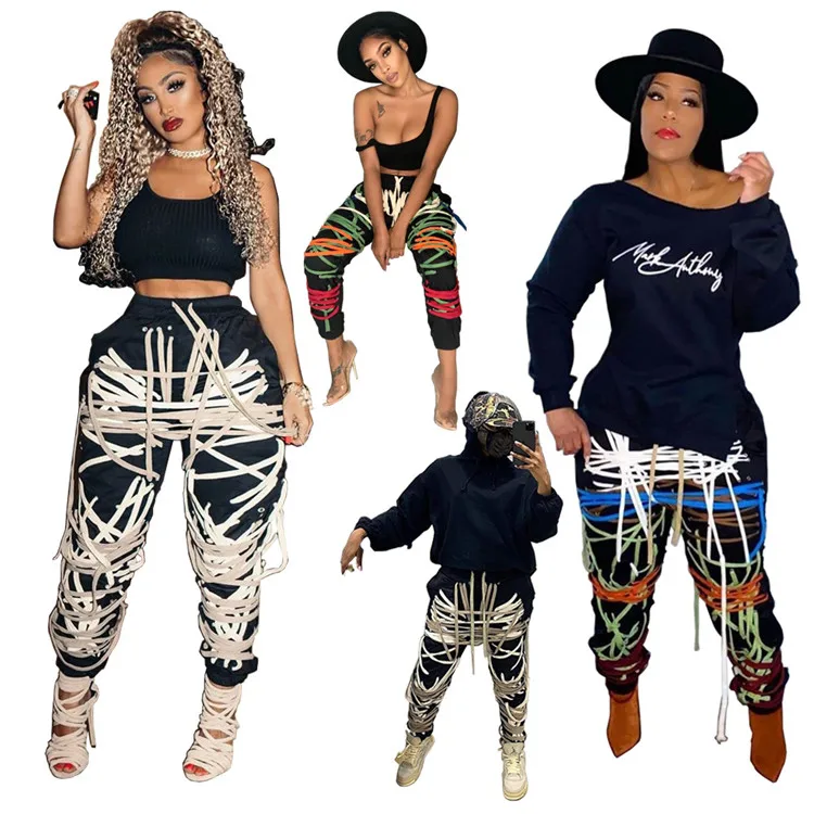 

2022 Europe and America fashion women casual trousers high quality Dark ribbon trousers