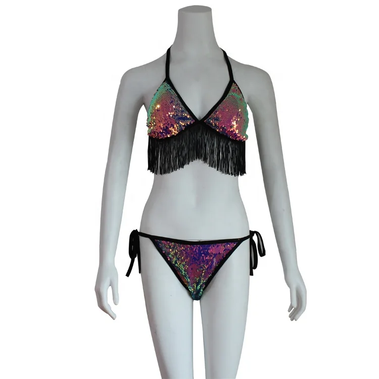 

B62740A American hot style sequined tassel two-piece swimsuit bikini