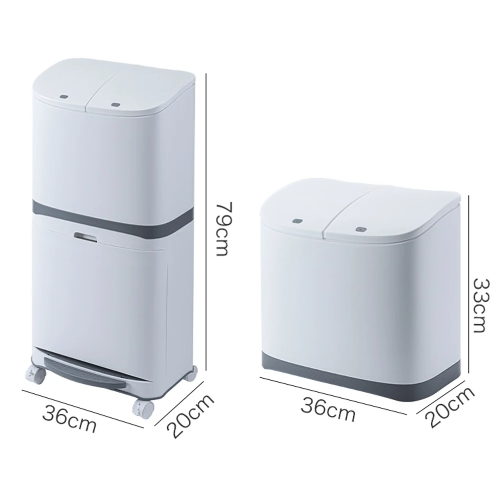 
18L/36L 3 Compartment Household Kitchen Big Trash Can Plastic Classified Garbage Can With 360 Wheel 