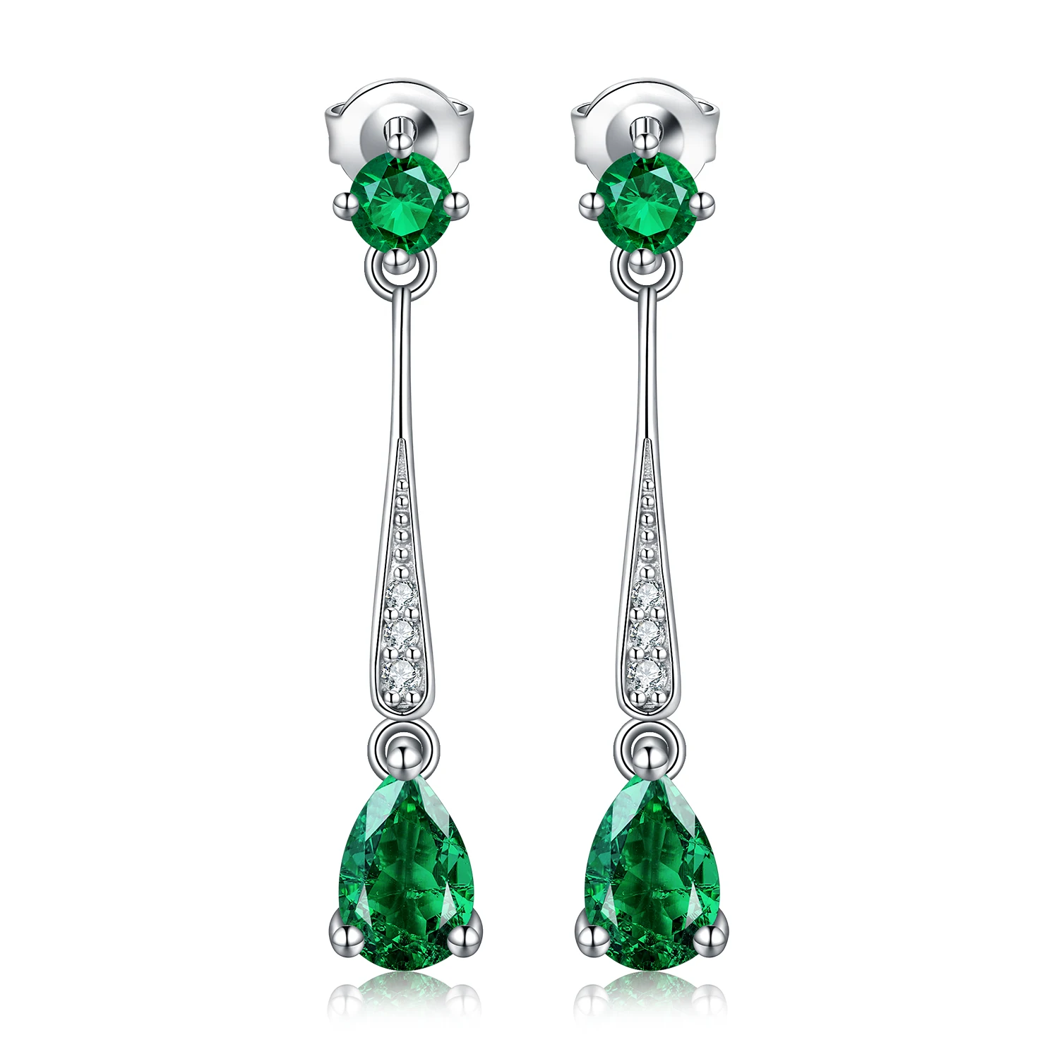 

High Quality Lab Grown Zambia Emerald 925 Sterling Silver Earrings Jewelry, Green