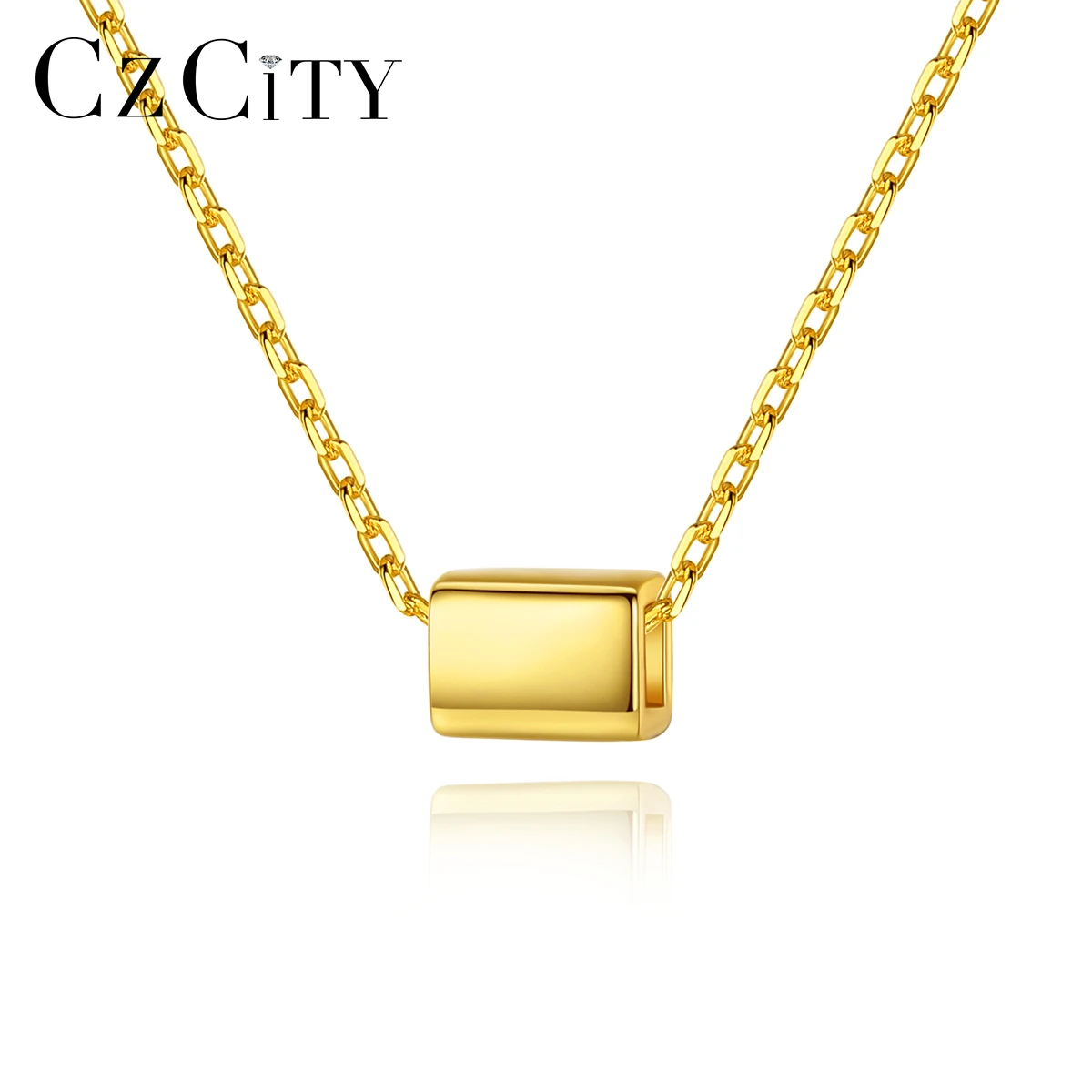 CZCITY Square Pendants Necklace Sterling Silver 925 Custom Size Square Pendant Solid Bulk Cube Necklace