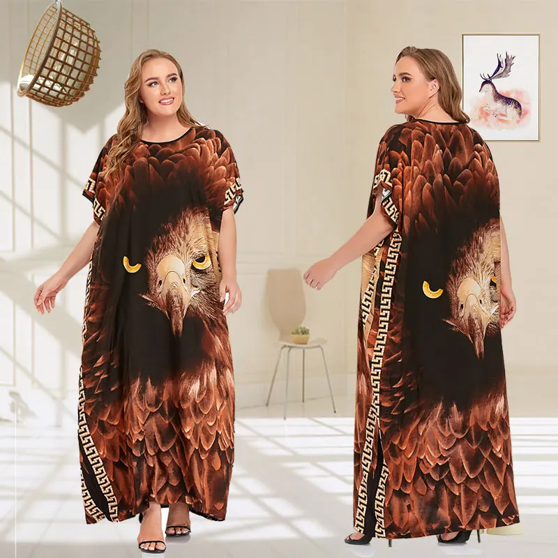 

Xueguo New Design Eagle Pattern Womens Kaftan Dress Abaya Maxi Muslim Dresses islamic clothing, Picture color