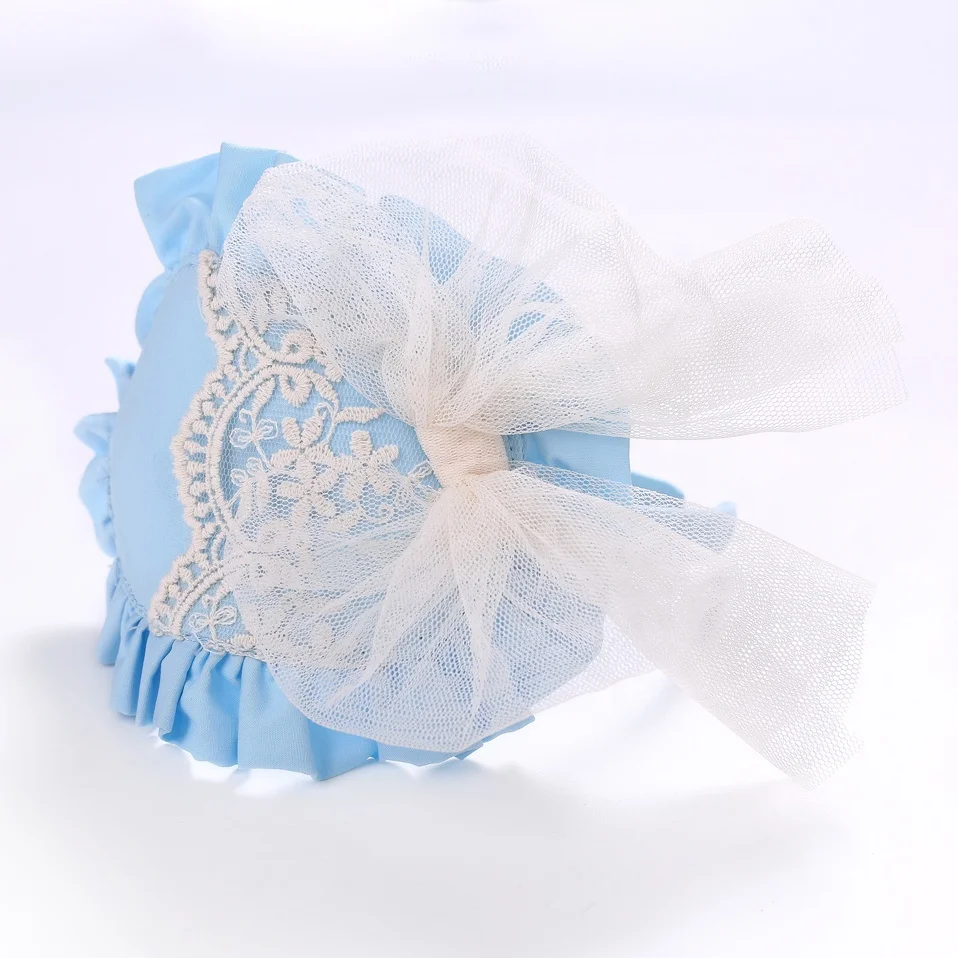 

Pettigirl Sky Blue Round Princess Hairband Girl with White Tulle Kids Hairband Bow