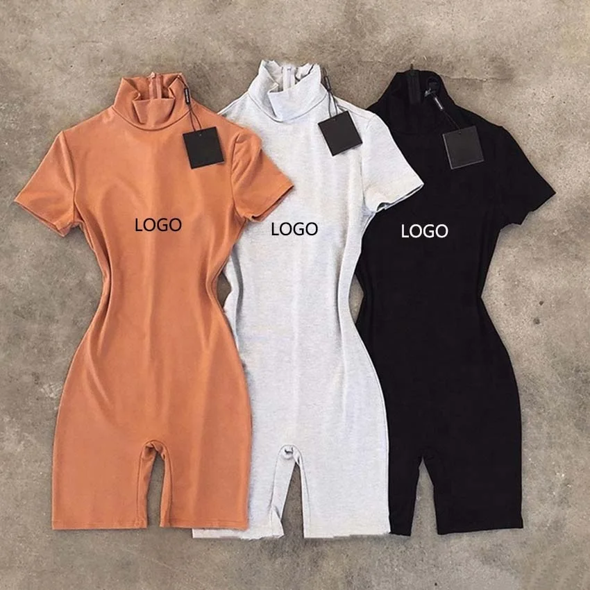 

20201 Wholesale Half High Neck Bodycon Womens One Piece Jumpsuits sumemr brand logo Shorts Women bodysuits Rompers and Jumpsuit, Customized color