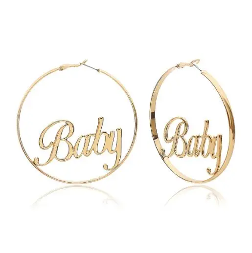 

New Gold Exaggerated Earring Hollow Design Hoops women FEMME BABY Alphabet Letter Words Earrings, Gold and rhodium and rose gold