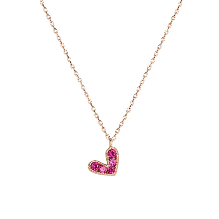 

Sweet Valentine's Day Jewelry Pink Cubic Zircon Heart Pendant Necklace 925 Sterling Silver Crystal Heart Necklace For Gifts