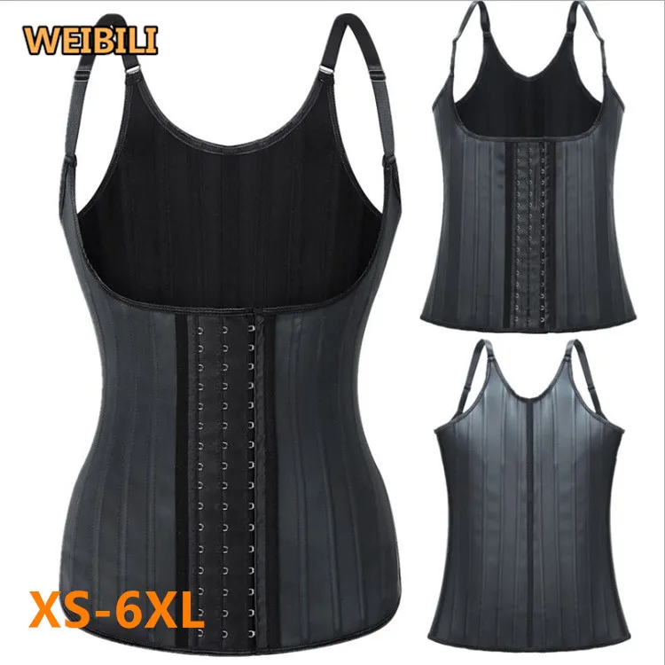 

Glory 25 Steel Bone Tummy Control Latex Waist Trainer Corset for Women with Small Shoulder Strap Shaping Vest, Black nude