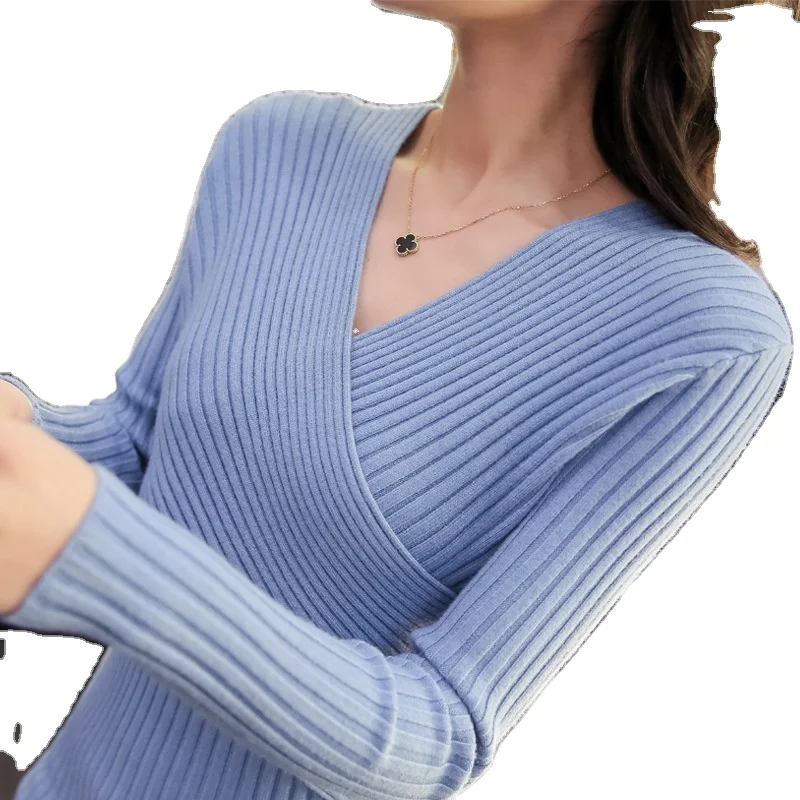 

Sexy women V neck long sleeve slim fit cheap spring women sweater