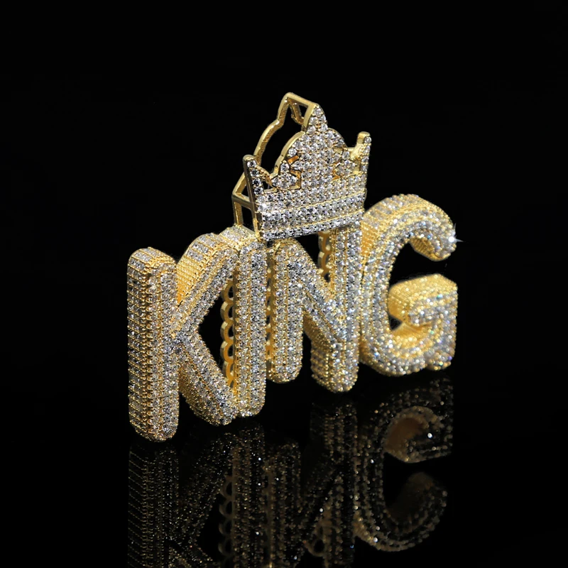 

2022 new arrived sparking bling fashion hip hop men boy jewelry micro pave cz letter king crown shape pendant necklace