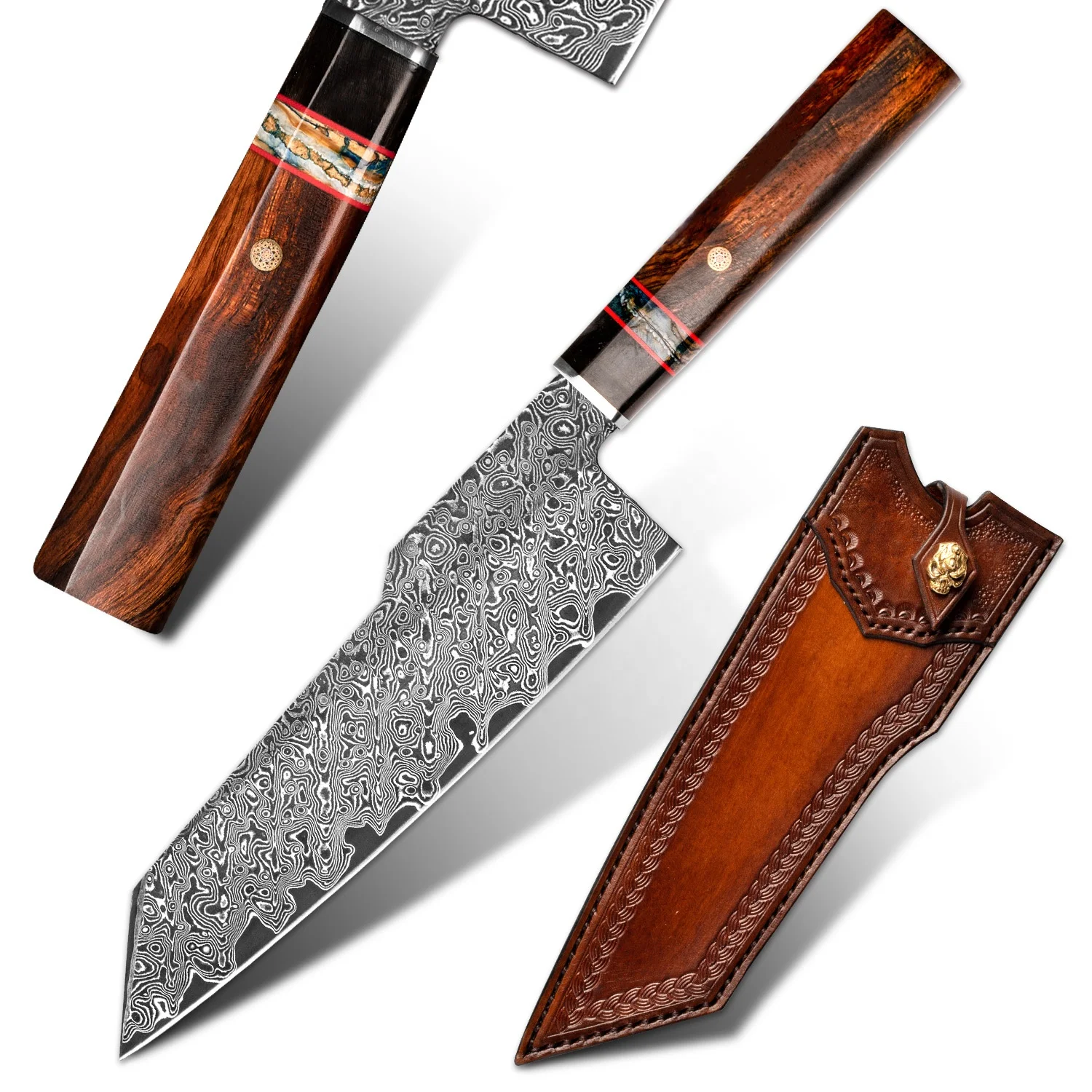 

Professional 8in Ironwood Handle VG10 Damascus Steel Blade Japanese Kitchen Gyuto Santoku Knife with Sheath