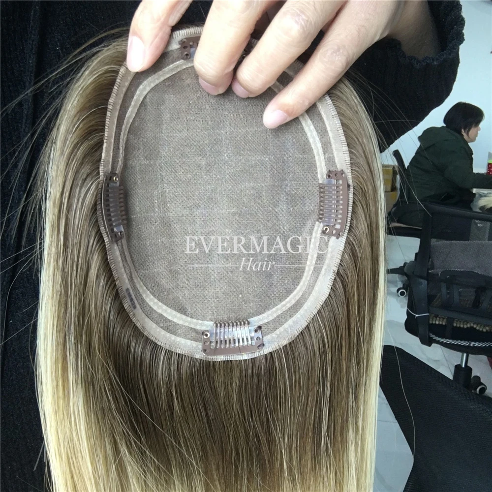 

Balayage color mono base toppers human hair replacement system hair toppers