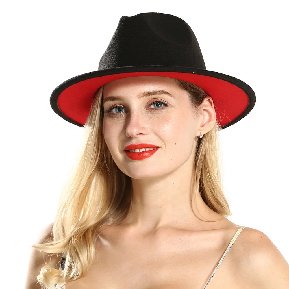 
26 Double Sided Tone Two Colour Wholesale Hot Sale Stiff Flat Wide Brim Fedora Hat for Women Men Party Festival Fashion Dress 