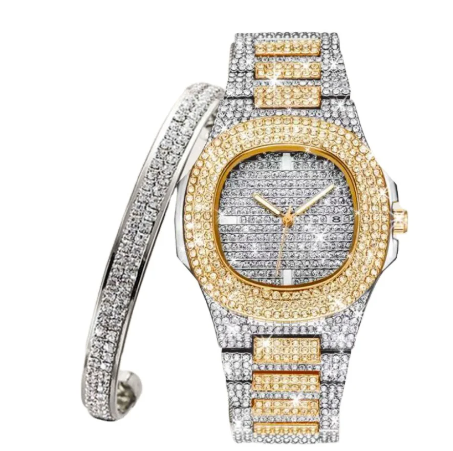 

4325 Gold Watch Brand Diamond Watches Top Brand Luxury Diamond Quartz Wrist Watch For Men, 5 different colors as picture