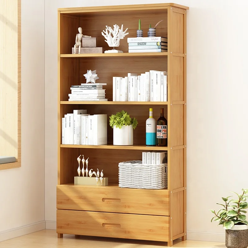 
Haichuan bamboo wooden bookcase modern portable bookshelf with drawer Living room small furniture 