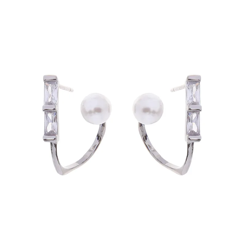 

de980192 Latest Unique Design Exquisite Clear Crystal Pearl Jewelry Brass Rhodium Silver Plated Screw Stud Earrings