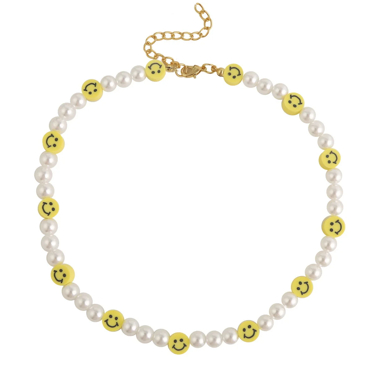 

New fashion boho summer beach smiley face pearl necklace women