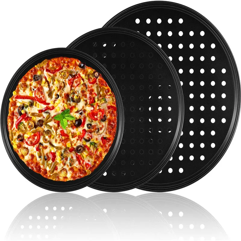 

Food Grade Round Carbon Steel Non Stick Pizza Pan Pizza Plate Pizza tray, Black