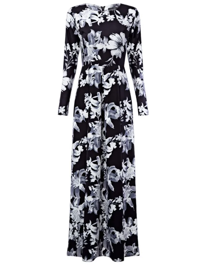 

wholesale spring summer long sleeve A-Line print casual dresses women maxi dress