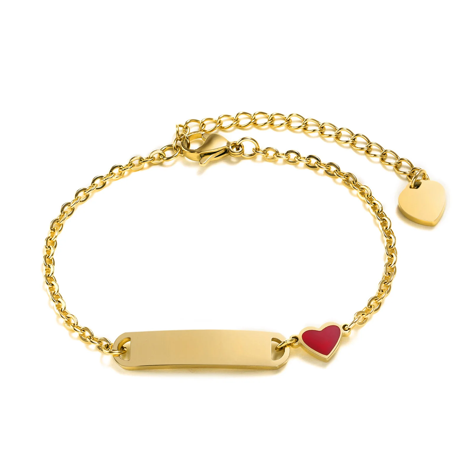 QIUHAN OEM Cute Stainless Steel Customised Name Child Adult Heart Bracelet