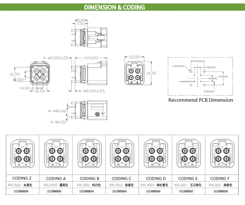 Automotive Mini Fakra A Male Mate-ax 4pin Connector For Self Driving ...