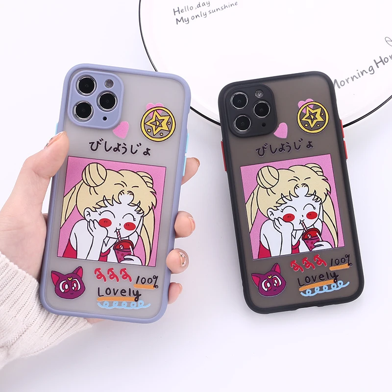 

Sailor Moon Anime Camera Protection Bumper Phone Cases For iPhone 12 11 Pro Max XR XS Max X 8 7 6S Matte Shockproof Back Cover, Mix colors