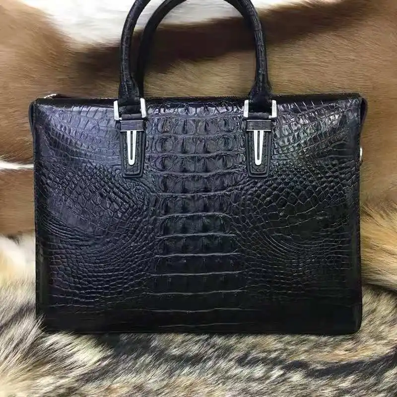 

Alligator leather handbags 2021 new real crocodile skin shoulder bag business briefcase bag for men, Black