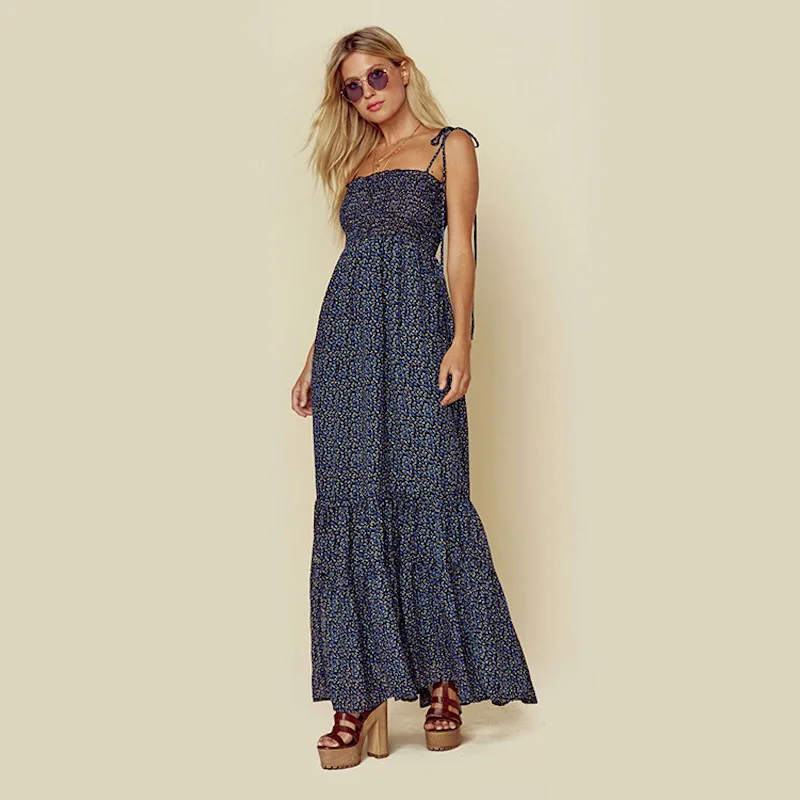 

Fashionable New Trendy Bow Strap Ruched Floral Bohemian Maxi Dresses, Custom