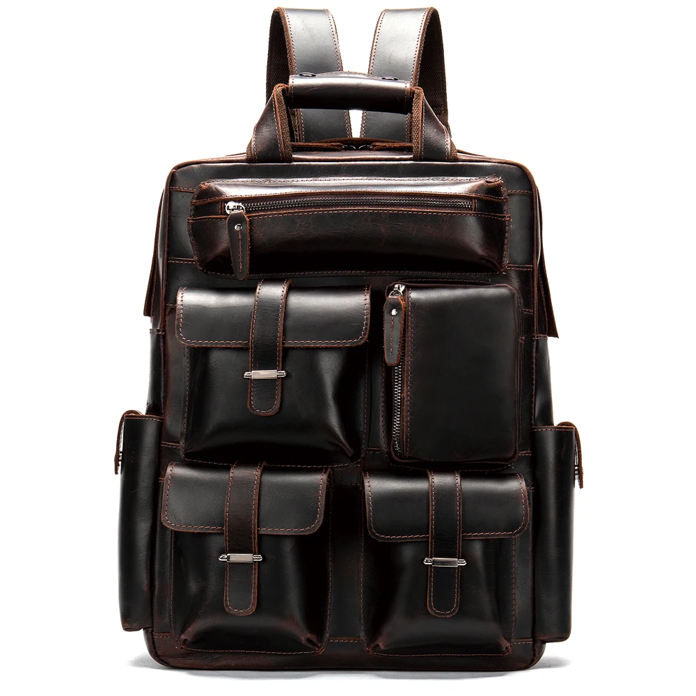 

2021 First layer cowhide daily back pack laptop backpack for men mochila school bags
