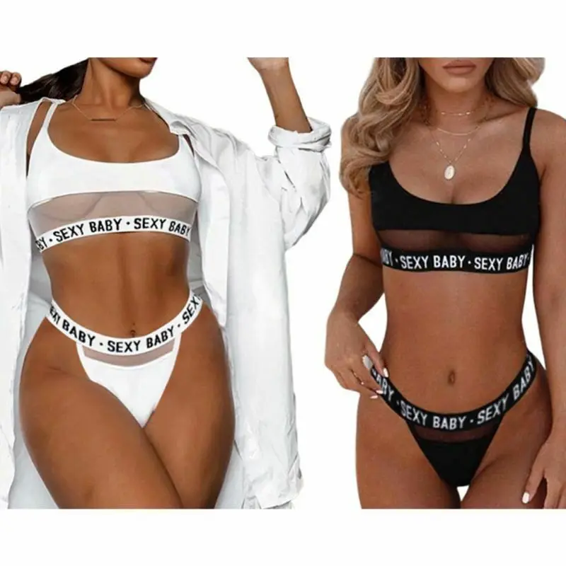 

Custom Sexy lingerie sexy hollow letter three-point women's split underwear sexy lingeries