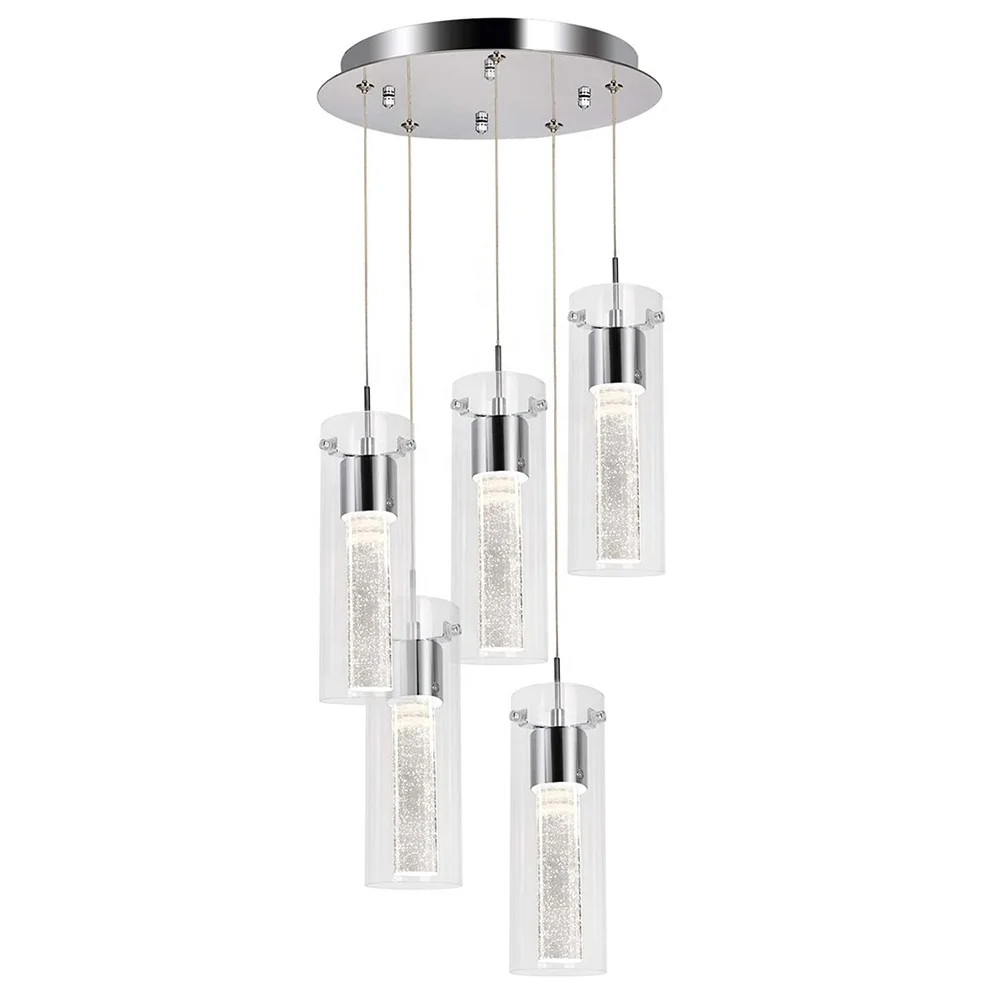 

5 Lights Pendant Ceiling Fixture,Integrated LED Kitchen Light,30W CRI 90+Premium Bubble Glass with Chromed Finished ETL Listed