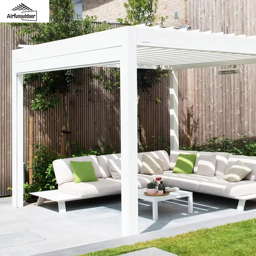 LED Light Waterproof Louver Bioclimatic Motorized/Manual Aluminum Profile Eco-Friendly Nature Garden Pergola Outdoor Arches