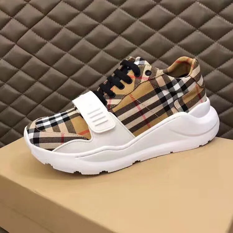 

Brand Women Casual Sport Sneakers Burberrry Plaid Printed Fabric Comfortable Thick Soled Shoes, Customer's request