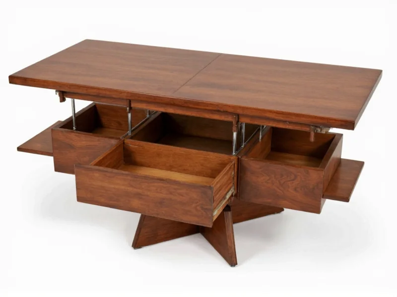 Convertible coffee table with hidden bar compartment and storage